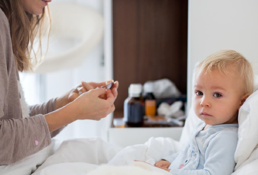 Mother caring for child